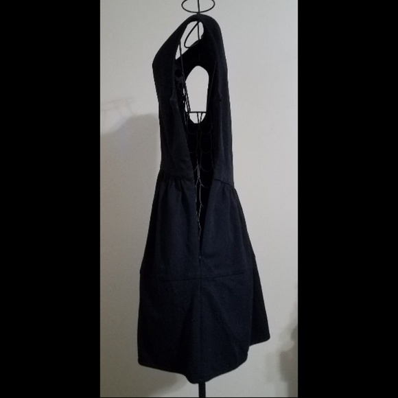 Tibi Ponte V Neck Black Dress Sleeveless Pockets - Picture 6 of 8